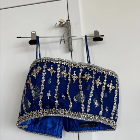 Elegant Royal Blue Embroidered Lehenga - Picture 6 of 13